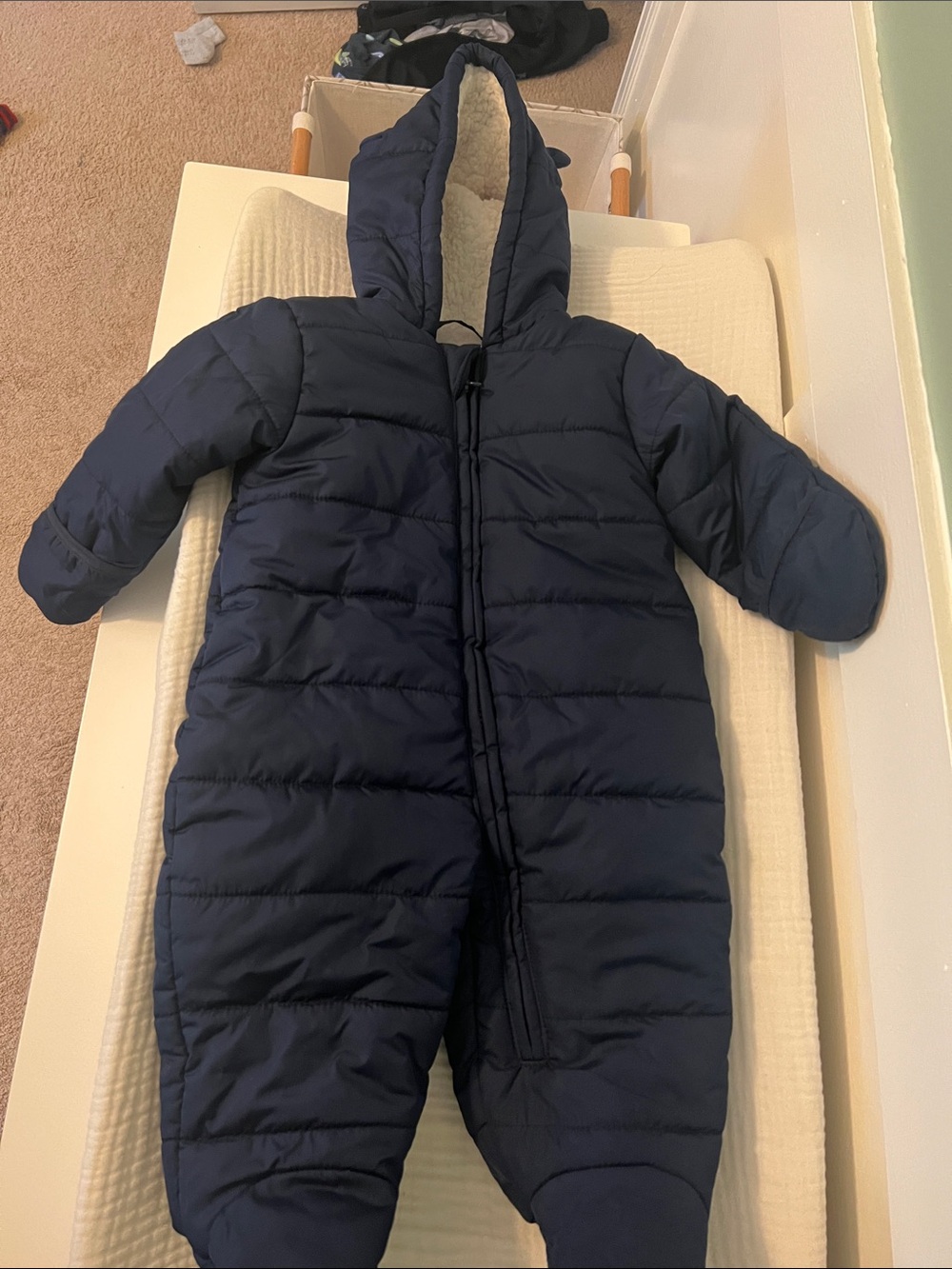 The Children's Place Navy Fleece-Lined Hooded Baby Snowsuit